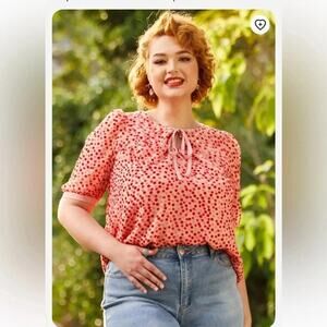 MODCLOTH Confetti Confection Tie-Neck Blouse Pink/Red Size 1X